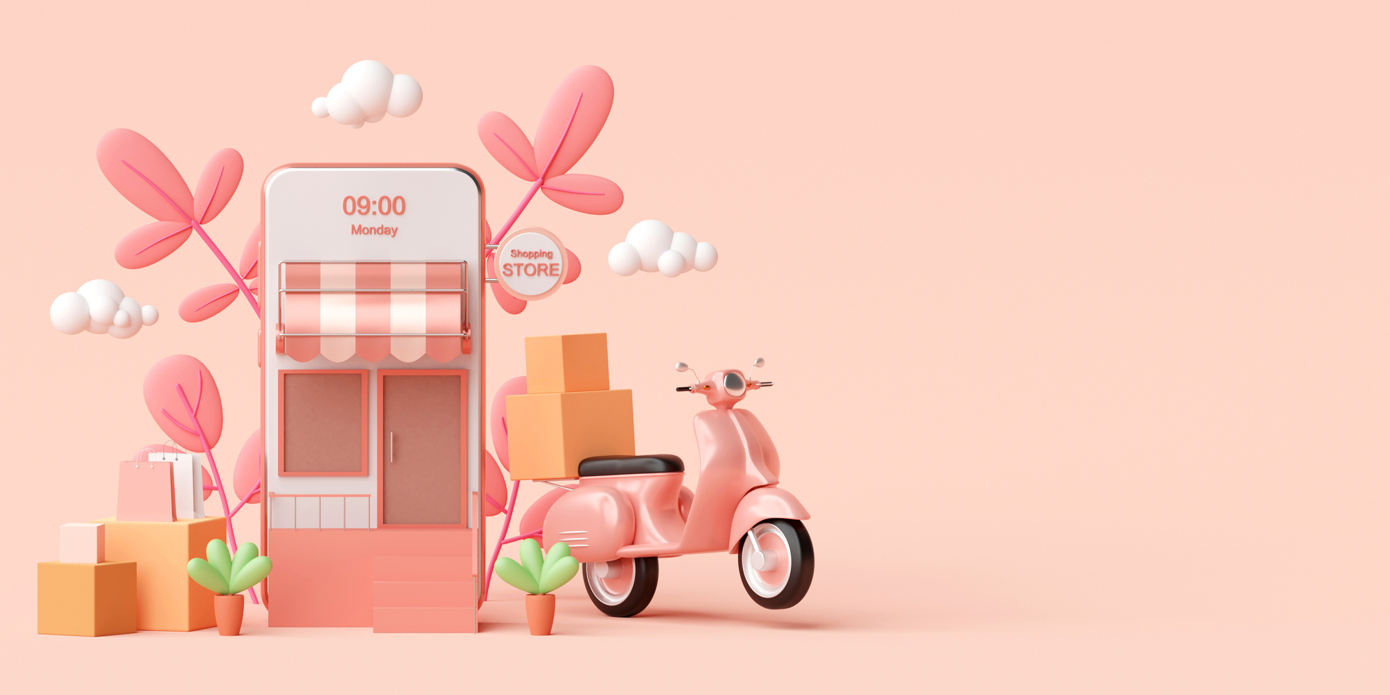 E-Commerce Concept, Delivery Service on Mobile Application, Tran