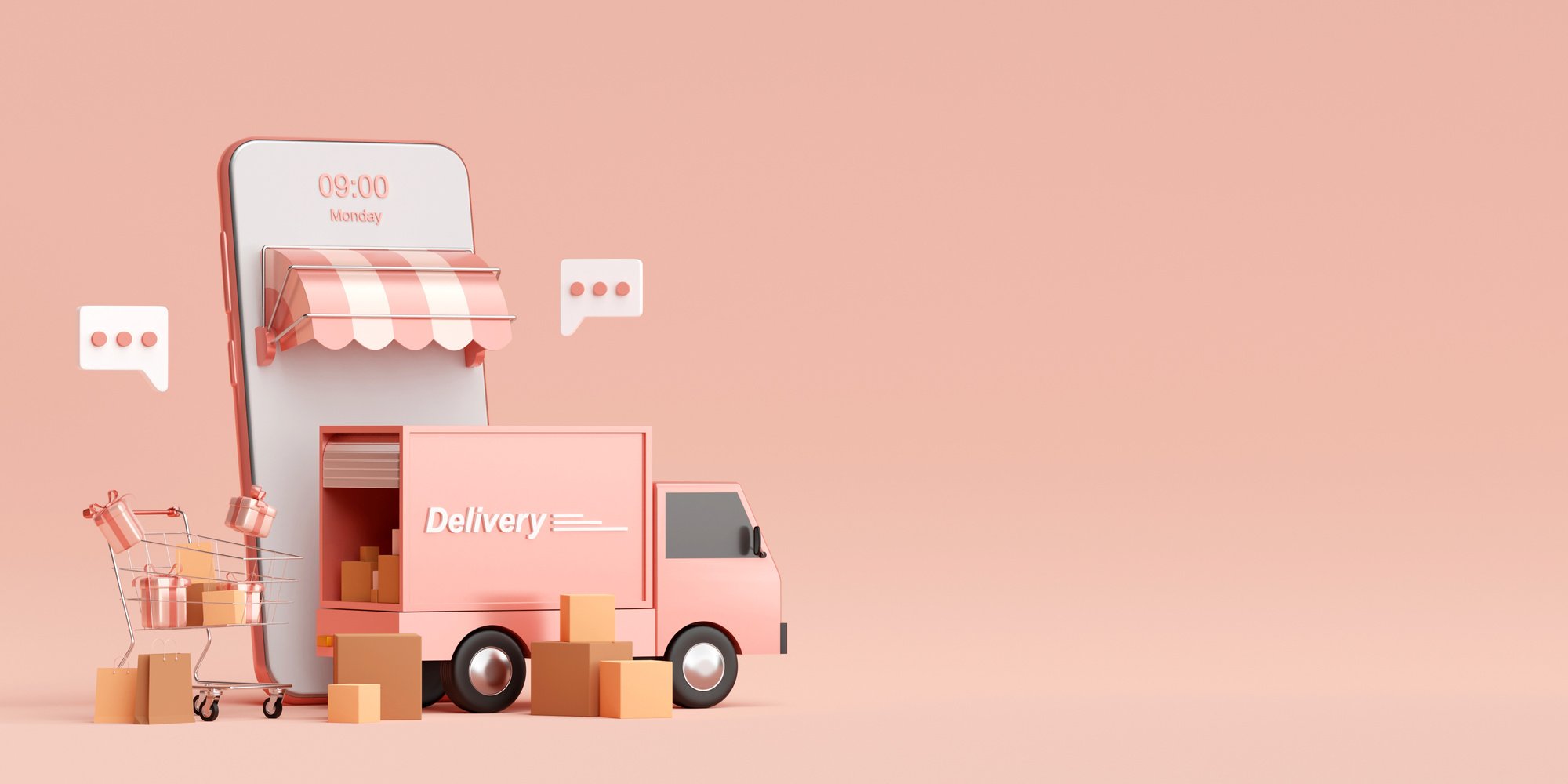 E-Commerce Concept, Delivery Service on Mobile Application, Tran